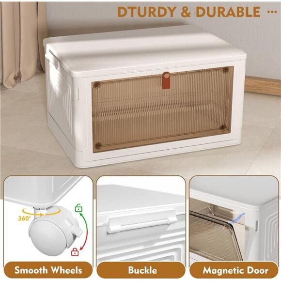 4 Tier Stackable Plastic Storage Bins with Lid Wheels Closet Organizer 92QT - Picture 4 of 7